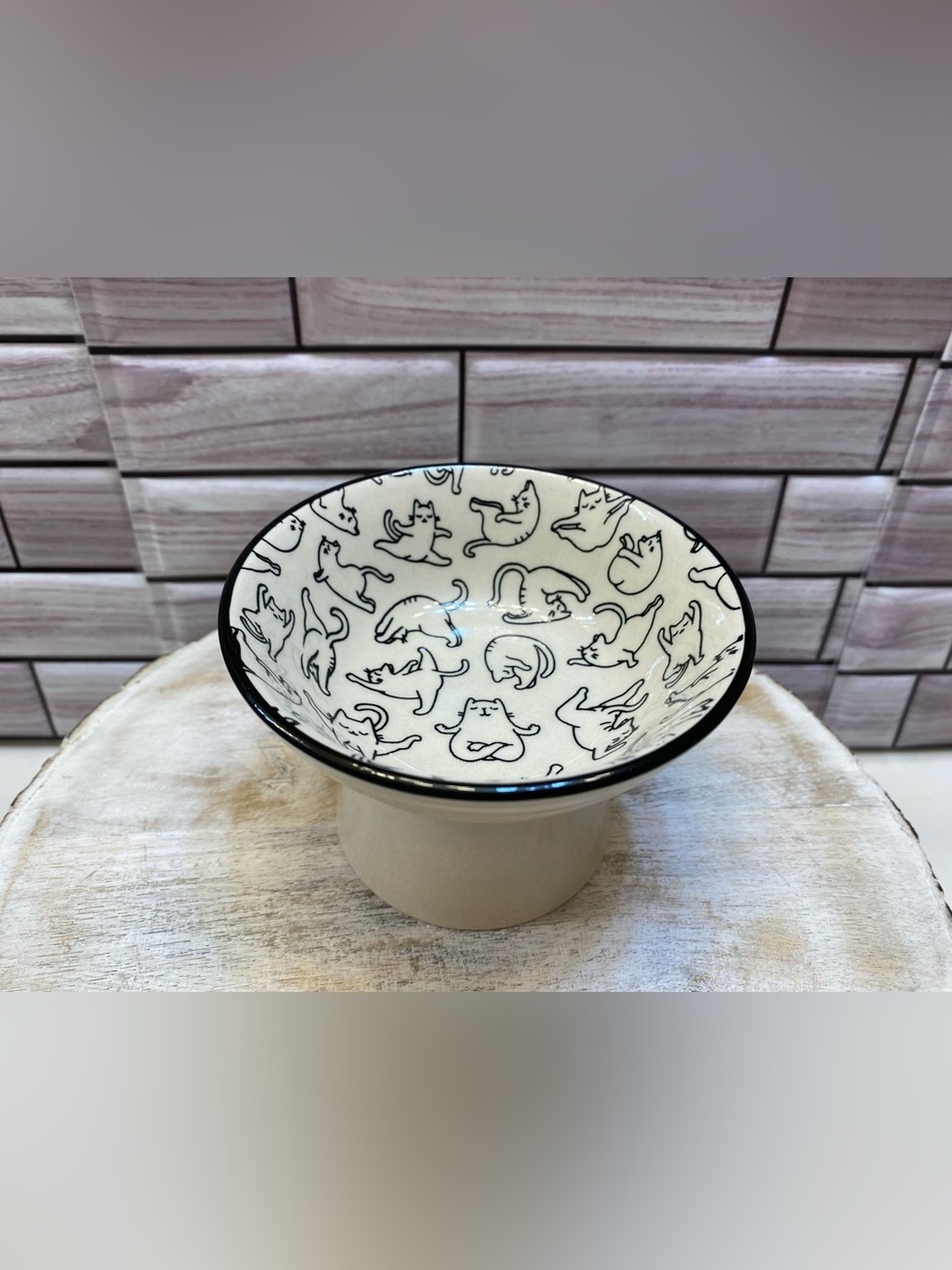 Signature❤️ (1) Yoga cat screen pattern Elevated cat bowl WT/BK New